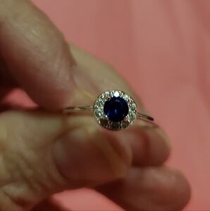 Size six blue sapphire CZ sterling silver ring.